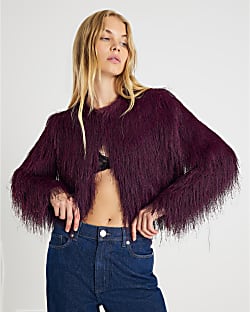 Red Long Sleeve Fringed Cardigan