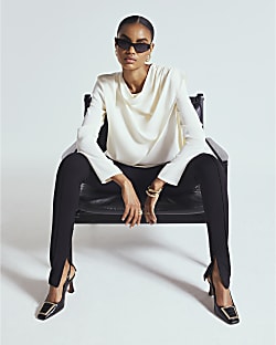 White Cowl Neck Drape Blouse