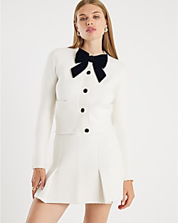 Cream Knitted Bow Front Cardigan