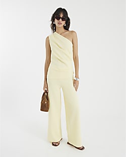 Yellow Textured Sleeveless Asymmetric Top