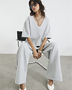 Grey Short Sleeve V Neck T-shirt