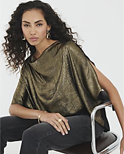 Gold Metallic Jersey Back Top