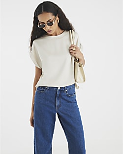 Cream Satin Turn Back Cuff T-shirt