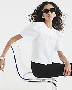 White Poplin Short Sleeve Smock Top