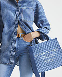 Blue Denim Monogram Tote Bag