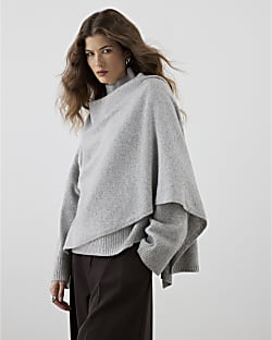 RI Studio Grey Wool Wrap Cape Jumper