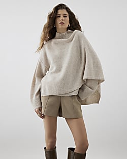 RI Studio Beige Wool Wrap Cape Jumper
