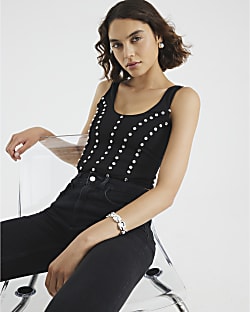 Black Scoop Neck Studded Bodysuit