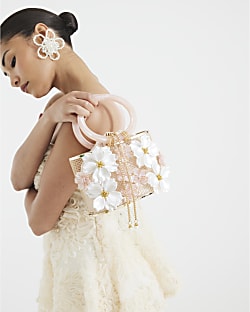 Gold 3D Floral Caged Basket Clutch Bag