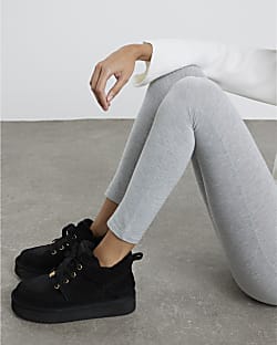 Black Faux Suede Lace Up Faux Fur Lined Boots