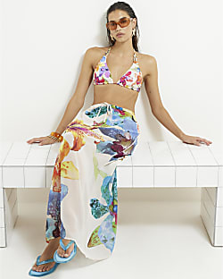 Multi Colour Tropical Print Maxi Beach Skirt