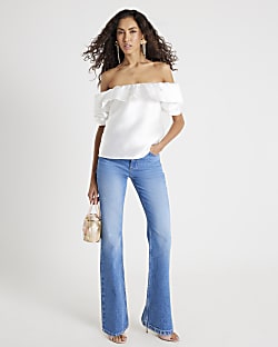 Cream Frill Detail Bardot Top