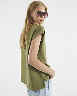 Khaki Premium Short Sleeve V-neck T-shirt