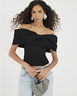 Black 3D Bow Bardot Top