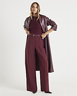 Red Belted Wide Leg Trousers