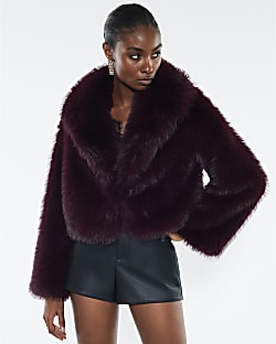 Red Faux Fur Collared Jacket