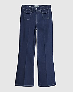 Petite Blue Front Pocket Flared Jeans