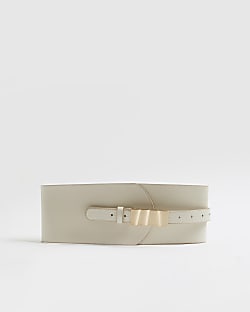 White Gold Trim Waist Belt