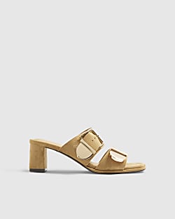 Beige Faux Suede Double Buckle Mule Sandal
