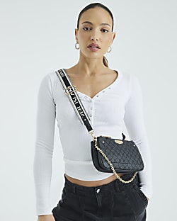 Black Monogram Print Chain Cross Body Bag