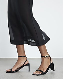 Black Croc Print Block Heel Sandals
