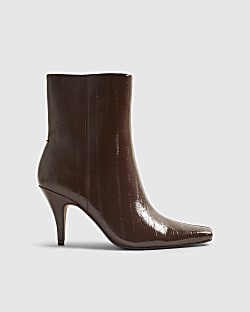 Brown Chisel Toe Heeled Ankle Boots