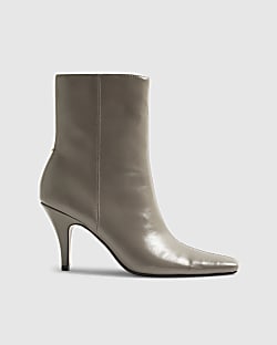 Grey Chisel Toe Heeled Ankle Boots