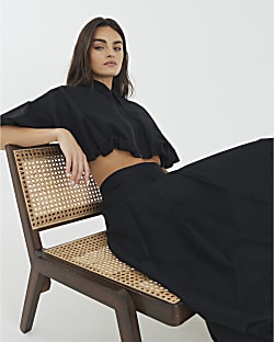 Black Bubble Hem Midi Skirt