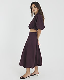 Purple Bubble Hem Midi Skirt