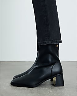 Black Block Heel Stretch Sock Boots