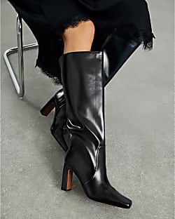 Black Wide Fit Chisel Toe High Leg Boots