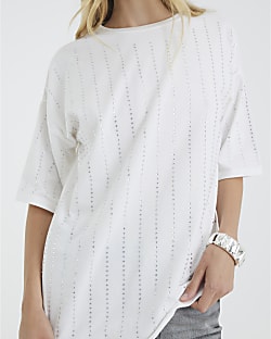 White Diamante Embellished T-shirt