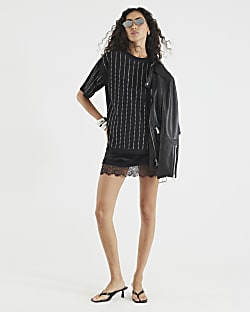 Black Diamante Embellished T-Shirt