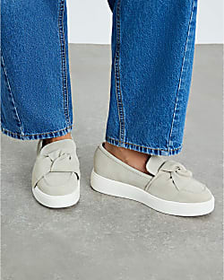 Grey Suede Slip On Bow Trainers