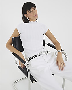 White Short Sleeve Wide Ribbed Top