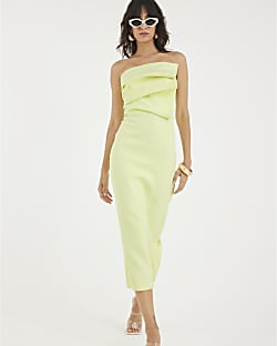 Green Sculpted Bandeau Tailored Midi Dress