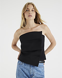 Black Tailored Bandeau Top
