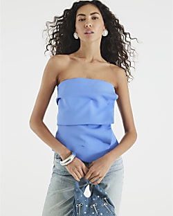 Blue Tailored Bandeau Top