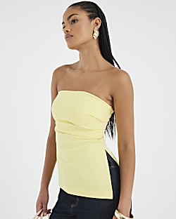 Yellow Sleeveless Drape Bandeau Top