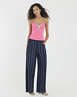 Pink Diamante Bow Bandeau Top