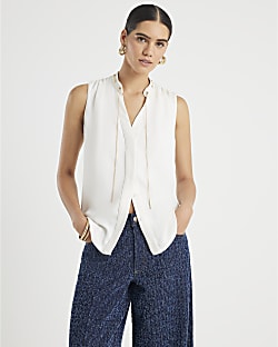 Cream Chain Detail Shell Top