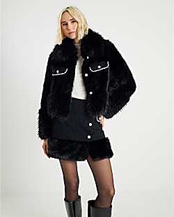 Black Faux Fur Boucle Trophy Jacket