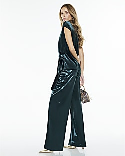 Green Velvet Short Sleeve Tie Side Top