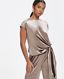 Brown Velvet Tie Side Top