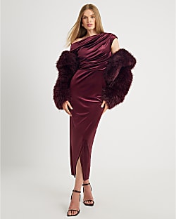 Purple Velvet Drape Midi Dress