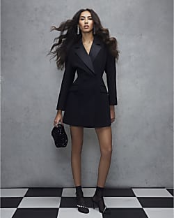 Black Cinched Waist Blazer Dress