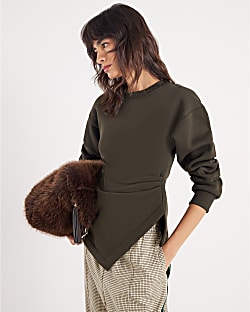 Green Long Sleeve Draped Sweatshirt