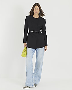 Black Structured Belted Blazer