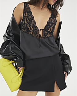 Black Front Split Skort