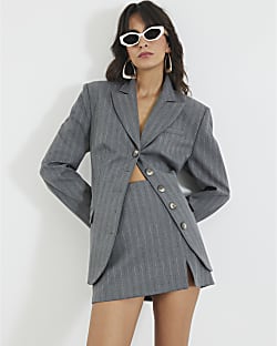 Grey Striped Split Front Skort